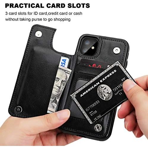  [아마존베스트]iPhone 11 Wallet Case with Card Holder,OT ONETOP PU Leather Kickstand Card Slots Case,Double Magnetic Clasp and Durable Shockproof Cover for iPhone 11 6.1 Inch(Black)