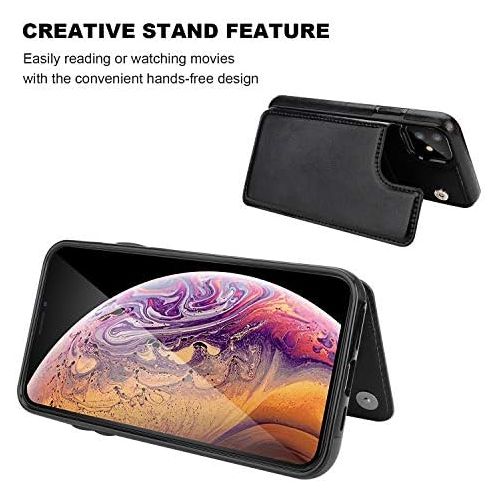  [아마존베스트]iPhone 11 Wallet Case with Card Holder,OT ONETOP PU Leather Kickstand Card Slots Case,Double Magnetic Clasp and Durable Shockproof Cover for iPhone 11 6.1 Inch(Black)