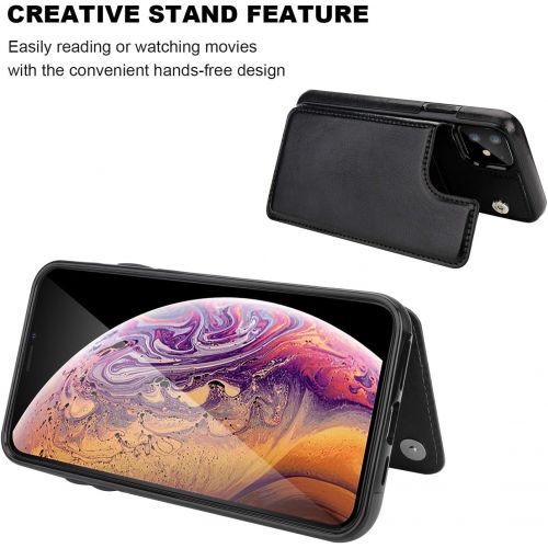  [아마존베스트]iPhone 11 Wallet Case with Card Holder,OT ONETOP PU Leather Kickstand Card Slots Case,Double Magnetic Clasp and Durable Shockproof Cover for iPhone 11 6.1 Inch(Black)