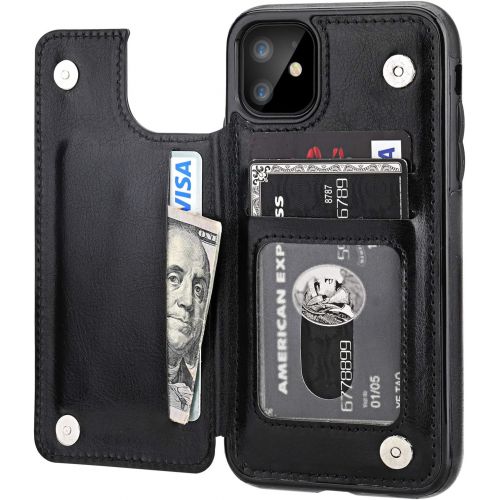  [아마존베스트]iPhone 11 Wallet Case with Card Holder,OT ONETOP PU Leather Kickstand Card Slots Case,Double Magnetic Clasp and Durable Shockproof Cover for iPhone 11 6.1 Inch(Black)