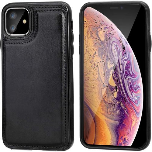  [아마존베스트]iPhone 11 Wallet Case with Card Holder,OT ONETOP PU Leather Kickstand Card Slots Case,Double Magnetic Clasp and Durable Shockproof Cover for iPhone 11 6.1 Inch(Black)