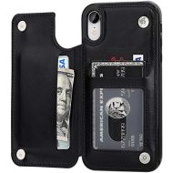 [아마존베스트]OT ONETOP iPhone XR Wallet Case with Card Holder, Premium PU Leather Kickstand Card Slots Case,Double Magnetic Clasp and Durable Shockproof Cover for iPhone XR 6.1 Inch(Black)