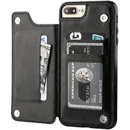 [아마존베스트]iPhone 7 Plus iPhone 8 Plus Wallet Case with Card Holder,OT ONETOP Premium PU Leather Kickstand Card Slots Case,Double Magnetic Clasp and Durable Shockproof Cover 5.5 Inch(Black)