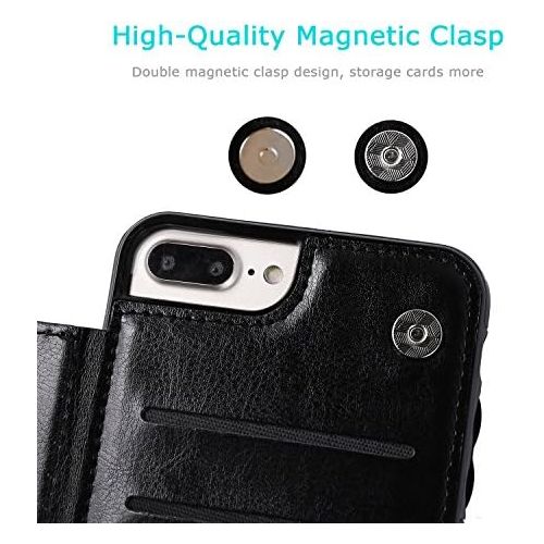  [아마존베스트]iPhone 7 Plus iPhone 8 Plus Wallet Case with Card Holder,OT ONETOP Premium PU Leather Kickstand Card Slots Case,Double Magnetic Clasp and Durable Shockproof Cover 5.5 Inch(Black)