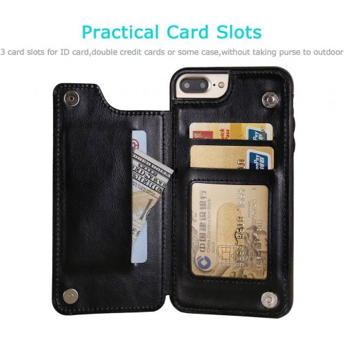  [아마존베스트]iPhone 7 Plus iPhone 8 Plus Wallet Case with Card Holder,OT ONETOP Premium PU Leather Kickstand Card Slots Case,Double Magnetic Clasp and Durable Shockproof Cover 5.5 Inch(Black)