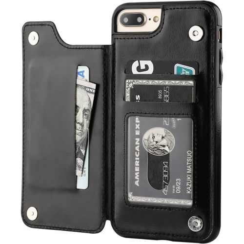  [아마존베스트]iPhone 7 Plus iPhone 8 Plus Wallet Case with Card Holder,OT ONETOP Premium PU Leather Kickstand Card Slots Case,Double Magnetic Clasp and Durable Shockproof Cover 5.5 Inch(Black)