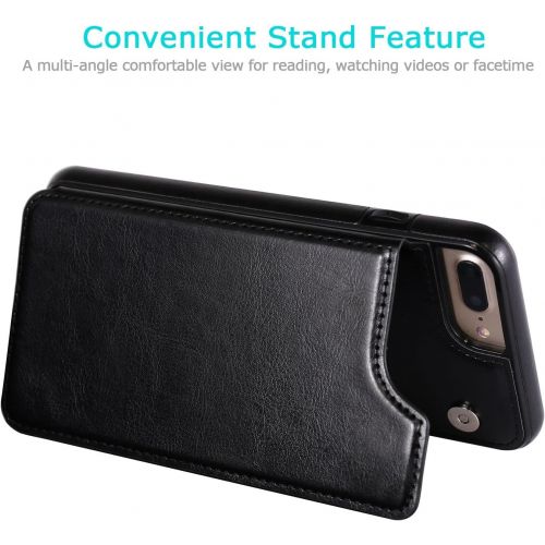  [아마존베스트]iPhone 7 Plus iPhone 8 Plus Wallet Case with Card Holder,OT ONETOP Premium PU Leather Kickstand Card Slots Case,Double Magnetic Clasp and Durable Shockproof Cover 5.5 Inch(Black)