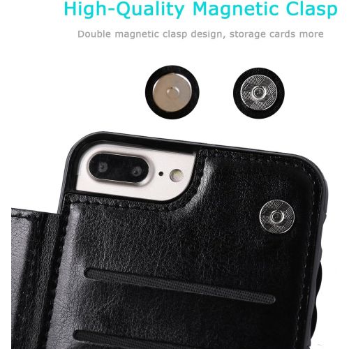  [아마존베스트]iPhone 7 Plus iPhone 8 Plus Wallet Case with Card Holder,OT ONETOP Premium PU Leather Kickstand Card Slots Case,Double Magnetic Clasp and Durable Shockproof Cover 5.5 Inch(Black)