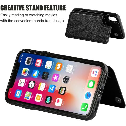  [아마존베스트]iPhone Xs iPhone X Wallet Case with Card Holder,OT ONETOP Premium PU Leather Kickstand Card Slots Case,Double Magnetic Clasp and Durable Shockproof Cover(Black)