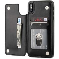 [아마존베스트]iPhone Xs Max Wallet Case with Card Holder,OT ONETOP Premium PU Leather Kickstand Card Slots Case,Double Magnetic Clasp and Durable Shockproof Cover 6.5 Inch(Black)