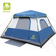 OT QOMOTOP Cabin Tent 4 People, 8 x 8 Feet Camping Tent, 1 Minute Set Up, Top Rainfly, Rainproof, Smooth Ventilation, Sturdy Frame, Seamless Gap, Electrical Cord Access Port, Gate