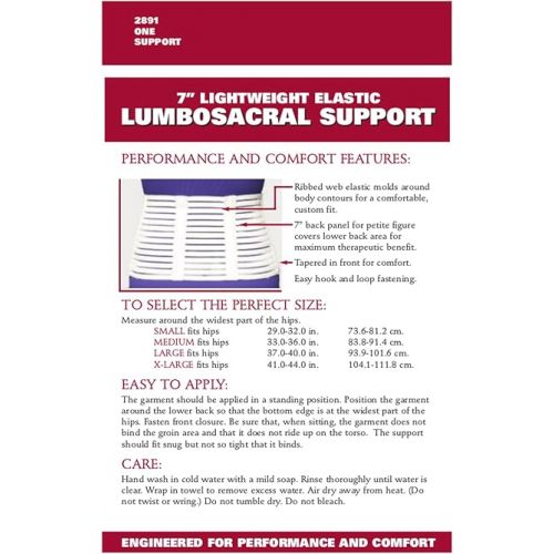  OTC Lumbosacral Support, 7-inch Lower Back, Lightweight Compression, Elastic, Black, Large