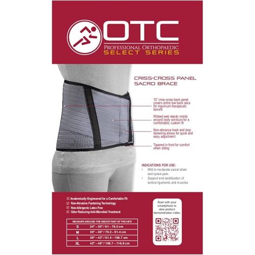  OTC Sacro Brace, 10-Inch Back, Criss-Cross Support, Select Series