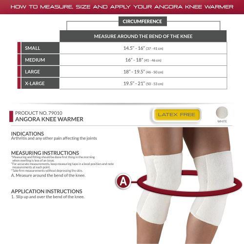  OTC Knee Warmer Angora Arthritis Relief, White, Medium