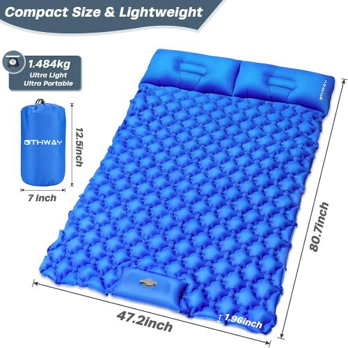  OTHWAY Double Camping Sleeping Pad, Foot Press Inflatable Sleeping Mat Built-in Pump Camping Mattress with Pillow for Car Traveling Backpacking Hiking Tent Travel (Blue)