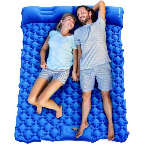  OTHWAY Double Camping Sleeping Pad, Foot Press Inflatable Sleeping Mat Built-in Pump Camping Mattress with Pillow for Car Traveling Backpacking Hiking Tent Travel (Blue)
