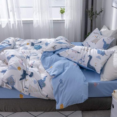  [아마존베스트]OTOB Lightweight Cotton Car Duvet Cover Set 3 Piece Reversible Home Textile Vehicle Space Airplane Bedding Sets with Pillow Shams for Kids Boys Grils Toddler Crib, Blue Bedding Set