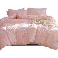 [아마존베스트]OTOB Twin Unicorn Duvet Cover Sets Cotton Bed, Kids Teen Bedding Sets Twin Size for Girls Toddler with (1 Comforter Cover 2 Pillow Shams), Lightweight Striped, Cartoon Cloud Print,