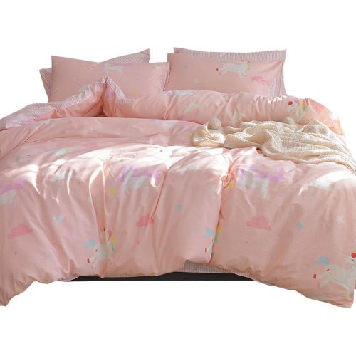  [아마존베스트]OTOB Twin Unicorn Duvet Cover Sets Cotton Bed, Kids Teen Bedding Sets Twin Size for Girls Toddler with (1 Comforter Cover 2 Pillow Shams), Lightweight Striped, Cartoon Cloud Print,