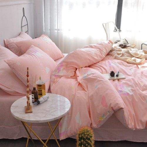  [아마존베스트]OTOB Twin Unicorn Duvet Cover Sets Cotton Bed, Kids Teen Bedding Sets Twin Size for Girls Toddler with (1 Comforter Cover 2 Pillow Shams), Lightweight Striped, Cartoon Cloud Print,