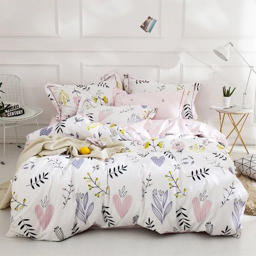  [아마존베스트]OTOB Soft Cartoon Plant Flower Print Girls Twin Bedding Duvet Cover Sets Cotton 100 Percent for Kids Toddler Teen Women Colorful Floral Reversible Love Teen Bedding Sets Twin Pink