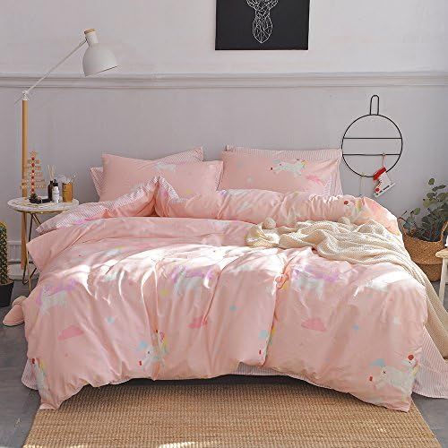  [아마존베스트]OTOB Cotton Lightweight, Zipper Closure, Corner Ties Duvet Cover Sets(1 Duvet Cover, 2 Pillowshams), Striped, Twin, Pink