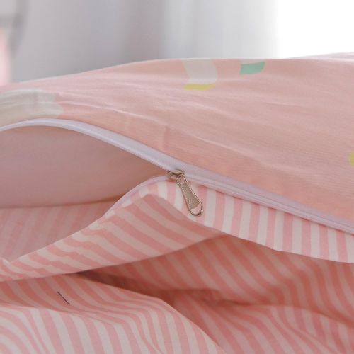 [아마존베스트]OTOB Cotton Lightweight, Zipper Closure, Corner Ties Duvet Cover Sets(1 Duvet Cover, 2 Pillowshams), Striped, Twin, Pink