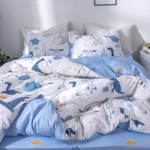  ORoa OROA Cute Kids Students Bedding Set 3 Pieces Reversible Cartoon Fish Pattern Duvet Cover Boys and Girls 100% Cotton Full Size (FullQueen, Dinosaur)