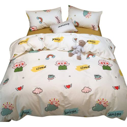  ORoa OROA Cute Kids Students Bedding Set 3 Pieces Reversible Cartoon Fish Pattern Duvet Cover Boys and Girls 100% Cotton Full Size (FullQueen, Dinosaur)