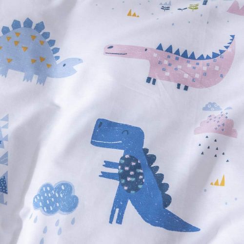  ORoa OROA Cute Kids Students Bedding Set 3 Pieces Reversible Cartoon Fish Pattern Duvet Cover Boys and Girls 100% Cotton Full Size (FullQueen, Dinosaur)