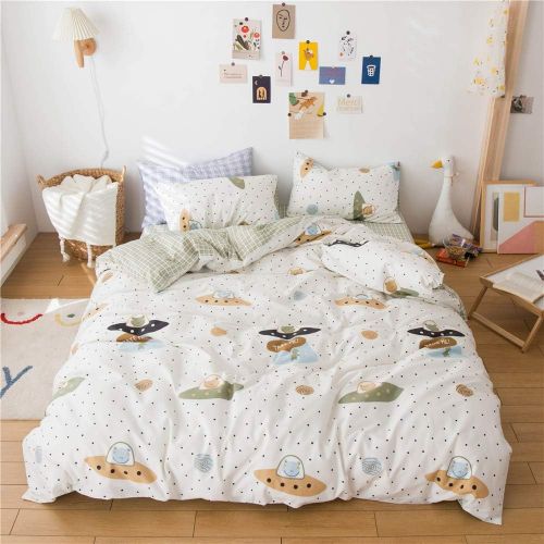  ORoa OROA Cute Kids Students Bedding Set 3 Pieces Reversible Cartoon Fish Pattern Duvet Cover Boys and Girls 100% Cotton Full Size (FullQueen, Dinosaur)