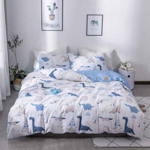  ORoa OROA Cute Kids Students Bedding Set 3 Pieces Reversible Cartoon Fish Pattern Duvet Cover Boys and Girls 100% Cotton Full Size (FullQueen, Dinosaur)