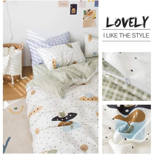  ORoa OROA Cute Kids Students Bedding Set 3 Pieces Reversible Cartoon Fish Pattern Duvet Cover Boys and Girls 100% Cotton Full Size (FullQueen, Dinosaur)