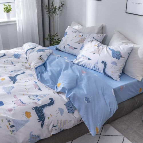  ORoa OROA Cute Kids Students Bedding Set 3 Pieces Reversible Cartoon Fish Pattern Duvet Cover Boys and Girls 100% Cotton Full Size (FullQueen, Dinosaur)