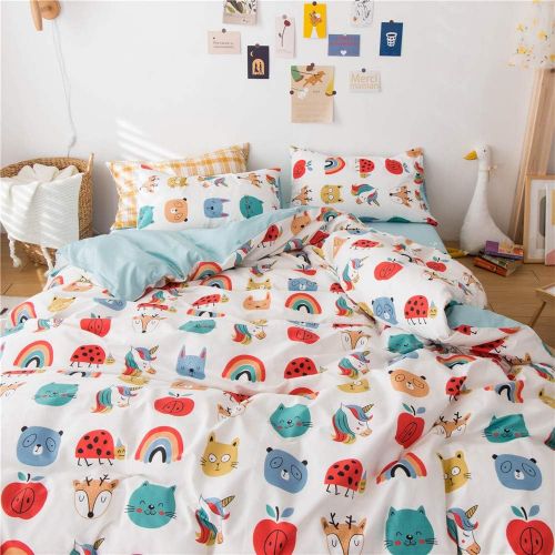  ORoa OROA Cute Kids Students Bedding Set 3 Pieces Reversible Cartoon Fish Pattern Duvet Cover Boys and Girls 100% Cotton Full Size (FullQueen, Dinosaur)