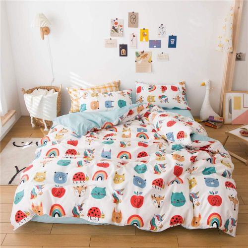  ORoa OROA Cute Kids Students Bedding Set 3 Pieces Reversible Cartoon Fish Pattern Duvet Cover Boys and Girls 100% Cotton Full Size (FullQueen, Dinosaur)