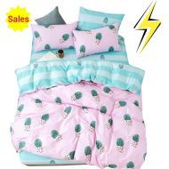 OTOB Pink Cotton Girls Cactus Queen Full Size Bedding Sets for Kids Toddler Teen Bedding Childrens Duvet Cover Set with Zipper Closure and 4 Corner Ties (Queen/Full, Style 5)
