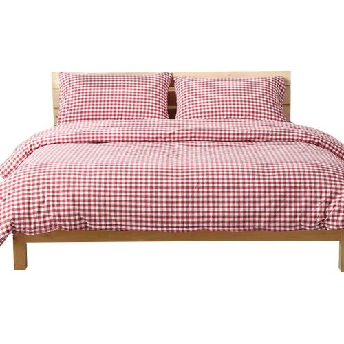  OTOB 3 Pieces Cotton Bedding Duvet Cover Set Red Plaid Printed Reversible Simple Grid Gingham Pattern Bedding Set for Kids Girls Teen Adults,Lightweight,Breathable,Soft Cozy(Full/Queen,