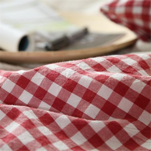  OTOB 3 Pieces Cotton Bedding Duvet Cover Set Red Plaid Printed Reversible Simple Grid Gingham Pattern Bedding Set for Kids Girls Teen Adults,Lightweight,Breathable,Soft Cozy(Full/Queen,