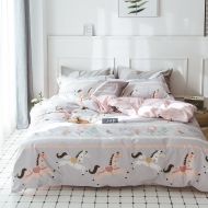 OTOB Cotton 100 Duvet Cover Queen Full Size Cartoon Animal Horse Butterfly Print for Kids Girls Toddler Teen, Soft Cozy Floral Horse Geometric Gingham Plaid Striped Bedding Sets Pi