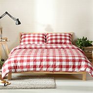 OTOB Lightweight Red Plaid Full Size Bedding Sets Collections Reversible Gingham Checkered Grid Geometric Queen Duvet Cover Set Cotton with 2 Pillowcases Zipper Closure for Teens G