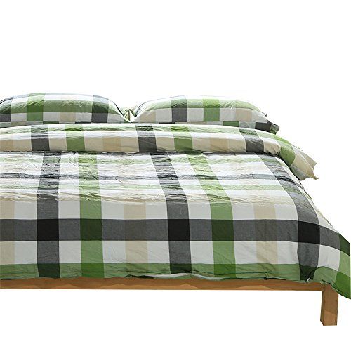  OTOB Lightweight Red Plaid Full Size Bedding Sets Collections Reversible Gingham Checkered Grid Geometric Queen Duvet Cover Set Cotton with 2 Pillowcases Zipper Closure for Teens G