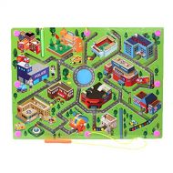 O-Toys Kids Maze Wooden Puzzle Activity Magnet Toys Beads Board Game Play Set for Boys Girls Learning Education Toy with Magnetic Wand for Toddlers Infants Preschool Children (City
