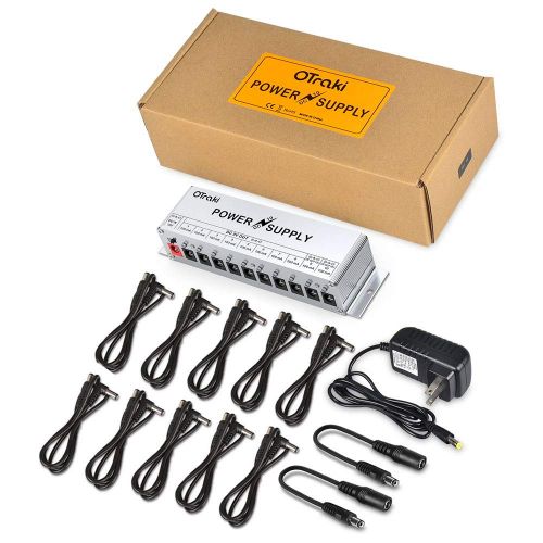  OTraki 9V Guitar Pedals Power Supply 10 Ports DC 18V/12V/9V 100mA/500mA 3Way Universal Individual Output Effect Pedal Board Power Supplies Brick with Short Circuit and Over Current