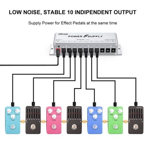  OTraki Guitar Pedal Power Supply 10 DC Output 18V 12V 9V 100mA 500mA Individual Effect Pedal Board Power Supplies with Smart Short Circuit and Over Current Protection