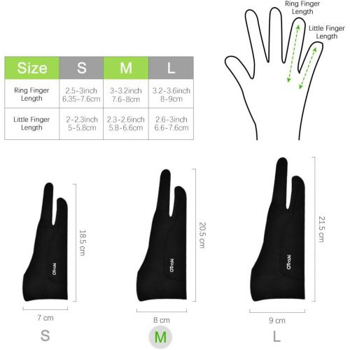  [아마존베스트]OTraki Anti-fouling Gloves 2 Pack Palm Rejection Glove Two Fingers Thickening Gloves 2 Finger Gloves Drawing for Graphic Tablet, iPad, Display, Art Painting, Surface Protection M (