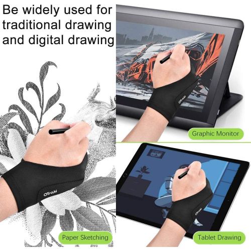  [아마존베스트]OTraki Anti-fouling Gloves 2 Pack Palm Rejection Glove Two Fingers Thickening Gloves 2 Finger Gloves Drawing for Graphic Tablet, iPad, Display, Art Painting, Surface Protection S (