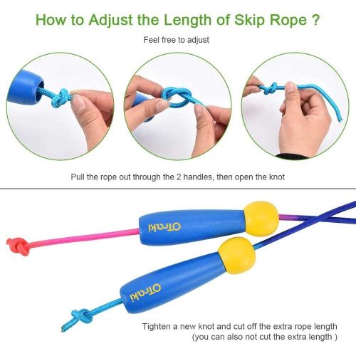  [아마존베스트]OTraki Childrens Adjustable Skipping Rope, 200 cm Skipping Rope with Wooden Handle & Cotton Rope, Jump Rope for Boys & Girls for Fitness, Playing & Promoting Bone Development, Pack