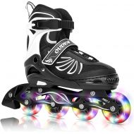 OUDEW Ajustable Inline Skates for Women Men Kids with Light Up Wheels, Outdoor Roller Blades for Girls Boys Adults