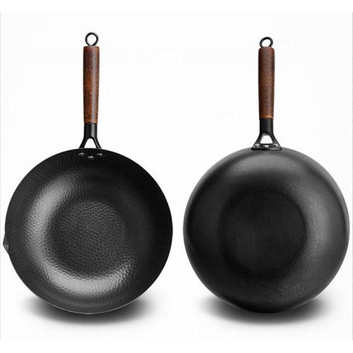  OUKANING Iron Nonstick Wok with Lid, 12.6 Inch Nonstick Frying Pan Fry Pan Saute Pan, Beech Handle for Electric, Induction and Gas Stoves